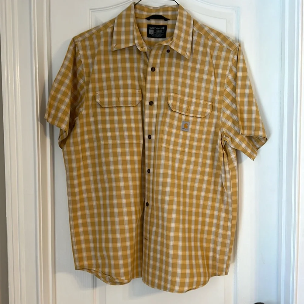 Carhartt Shirt Mens Medium Loose Fit Plaid Button Down Short Sleeve Large - Picture 1 of 4